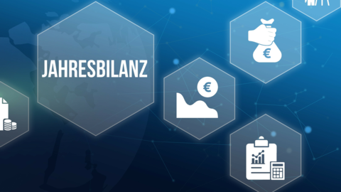 Abstrakte Darstellung mit Schriftzug "Jahresbilanz".