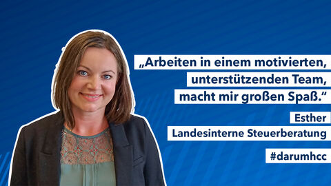 Profilbild Esther Folland mit Schriftzug "Arbeiten in einem motivierten, unterstützenden Team, macht mir großen Spaß." Profilbild Esther Folland mit Schriftzug "Arbeiten in einem motivierten, unterstützenden Team, macht mir großen Spaß."